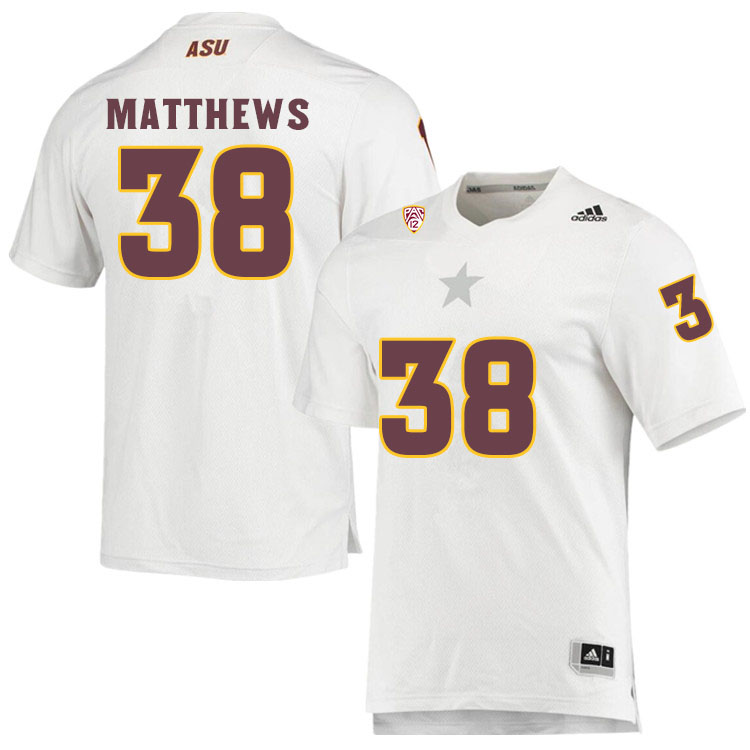 Men #38 Damon MatthewsArizona State Sun Devils College Football Jerseys Sale-White